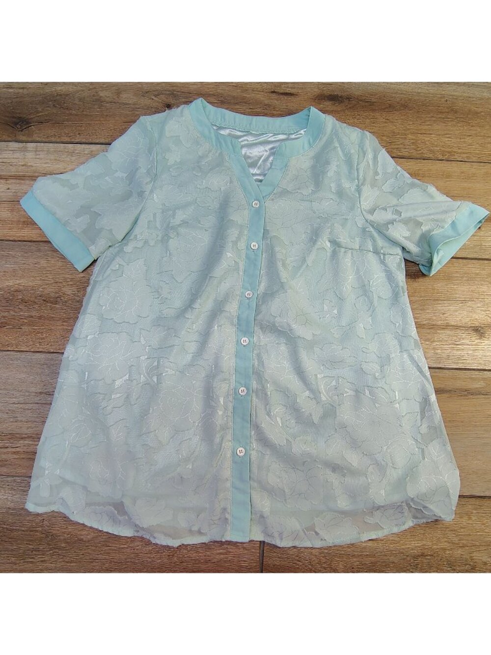 Fly Curvy Plus Size Mint Lace Overlay Blouse Shabby Chic Coquette Button Top XL